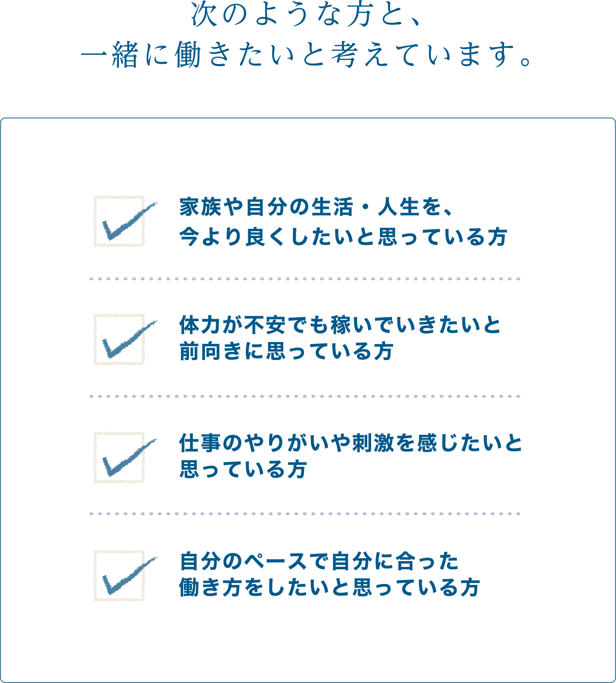 次のような方と、一緒に働きたいと考えています。